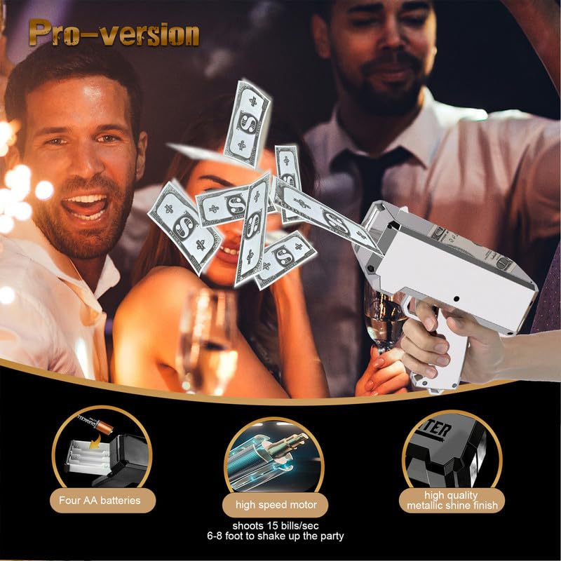 RUVINCE money gun metallic finish catches light for striking visuals.
