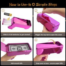 RUVINCE Money Gun runs on 4 AA batteries for reliable power.