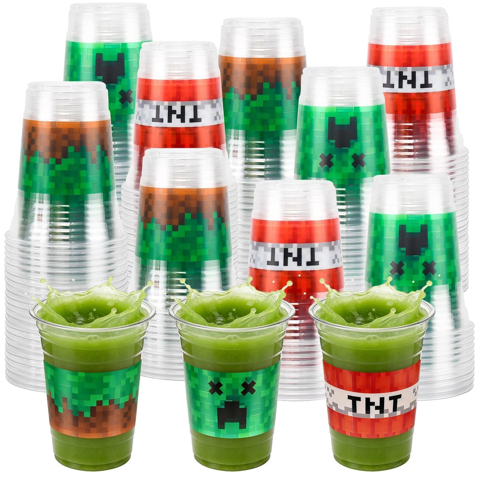 RXLWYUNLAE pixel cups 16oz design-1 display bold green hues for themed parties
