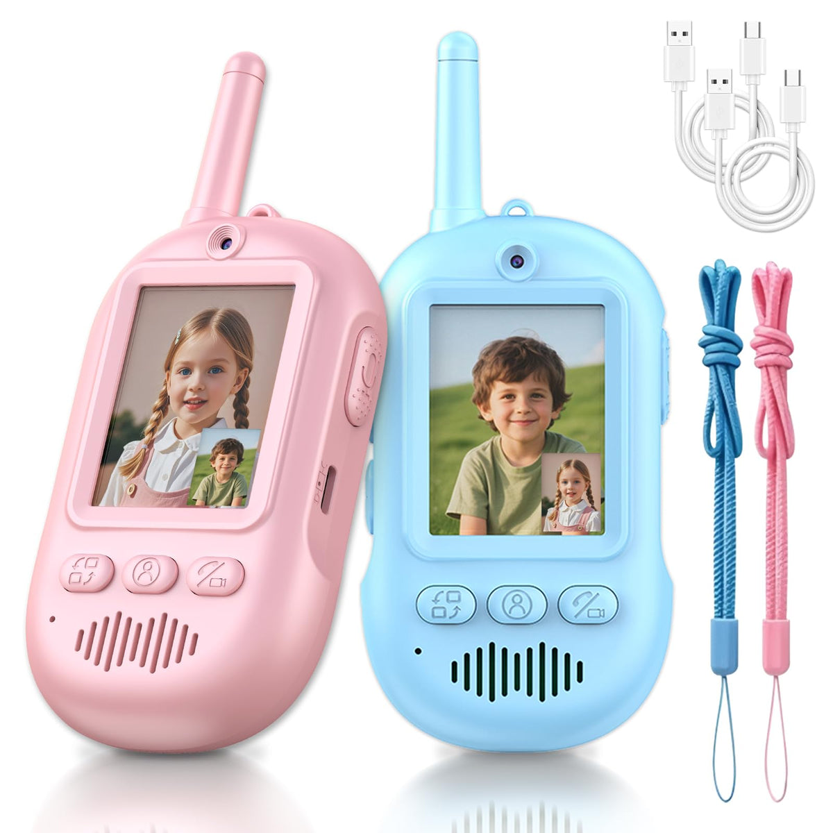 Rxtwd Kids two-pack front view of video walkie talkies for easy outdoor connection