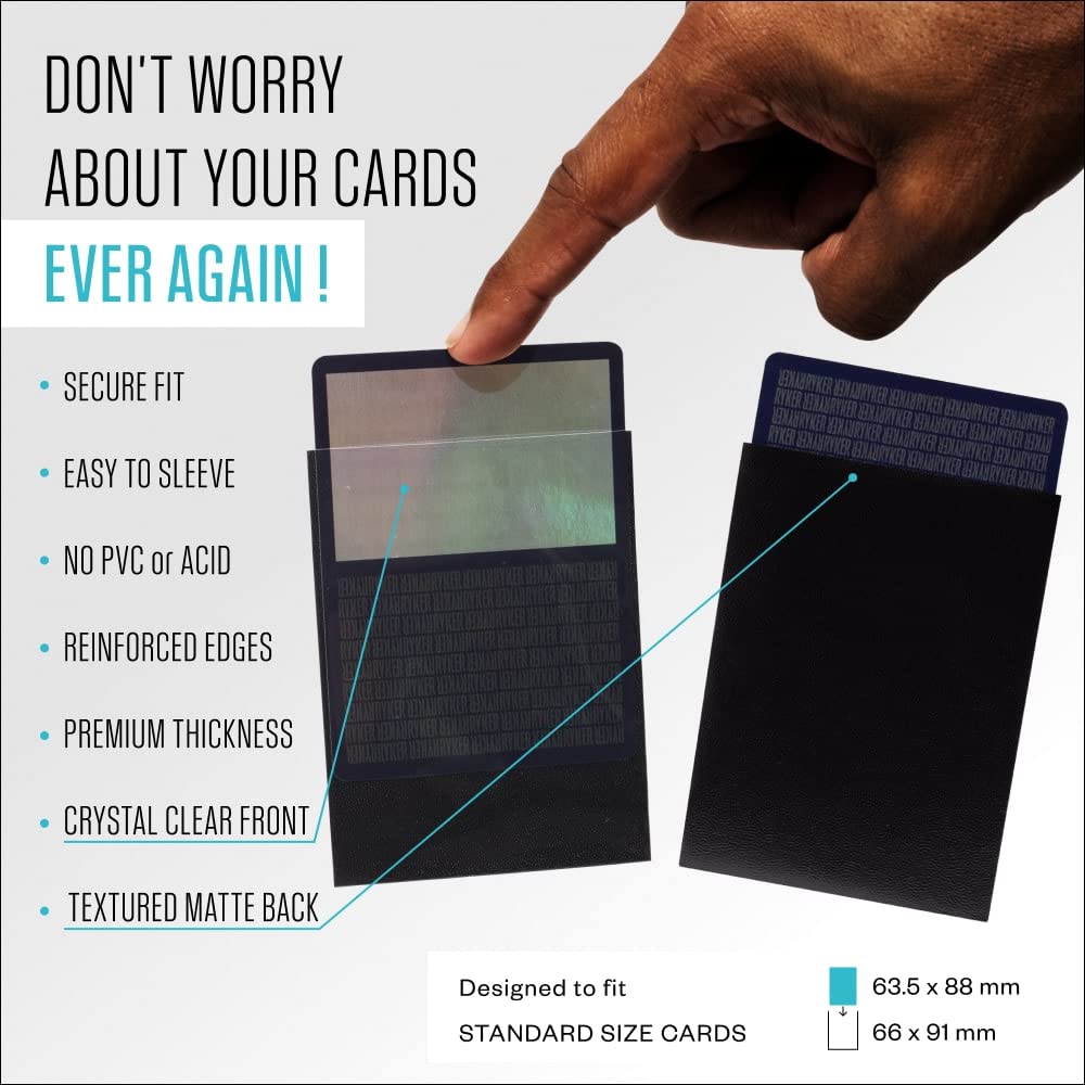 Ryker card sleeves back textured matte for glare-free handling.