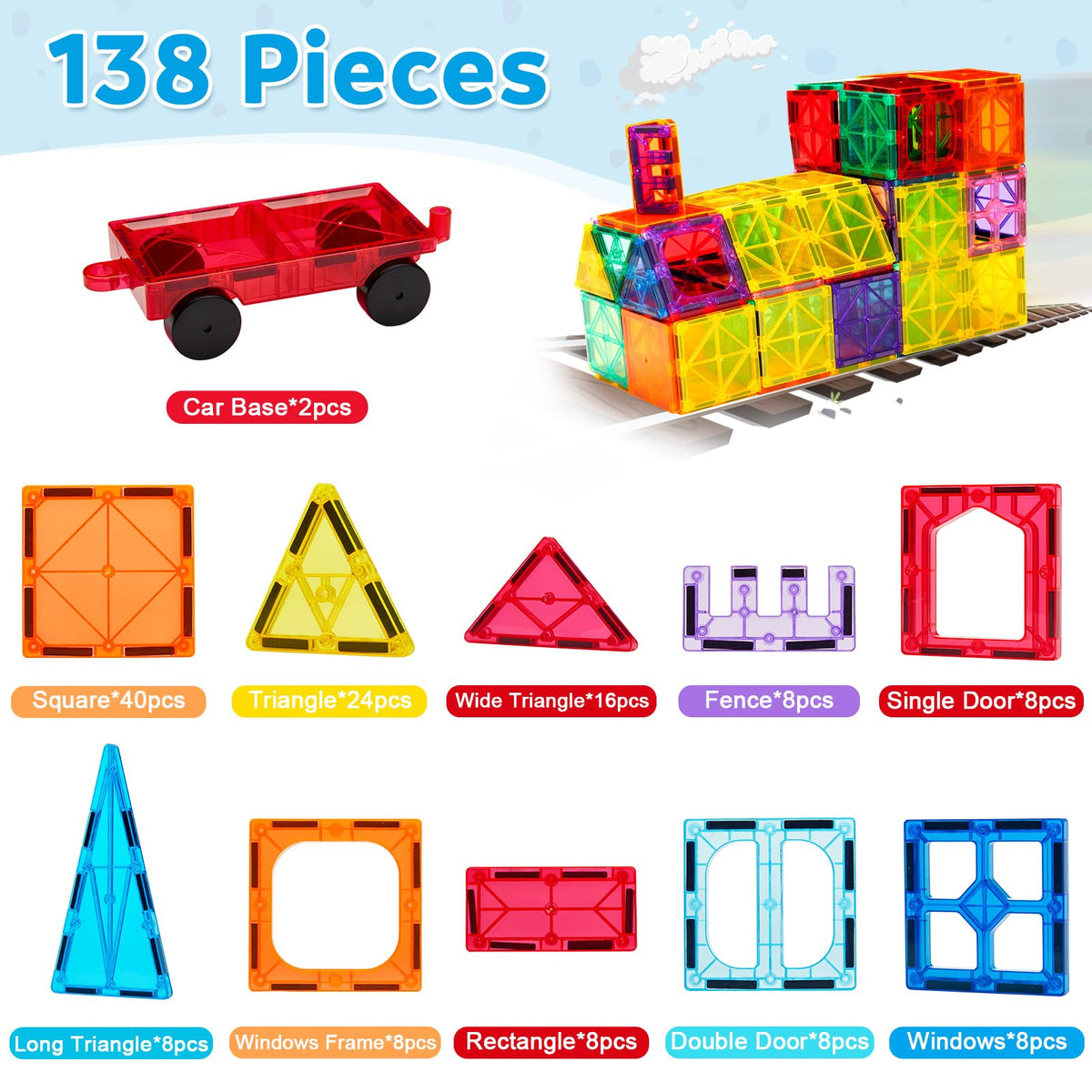 Ryoichi magnetic tiles with two cars encourage imaginative play and storytelling
