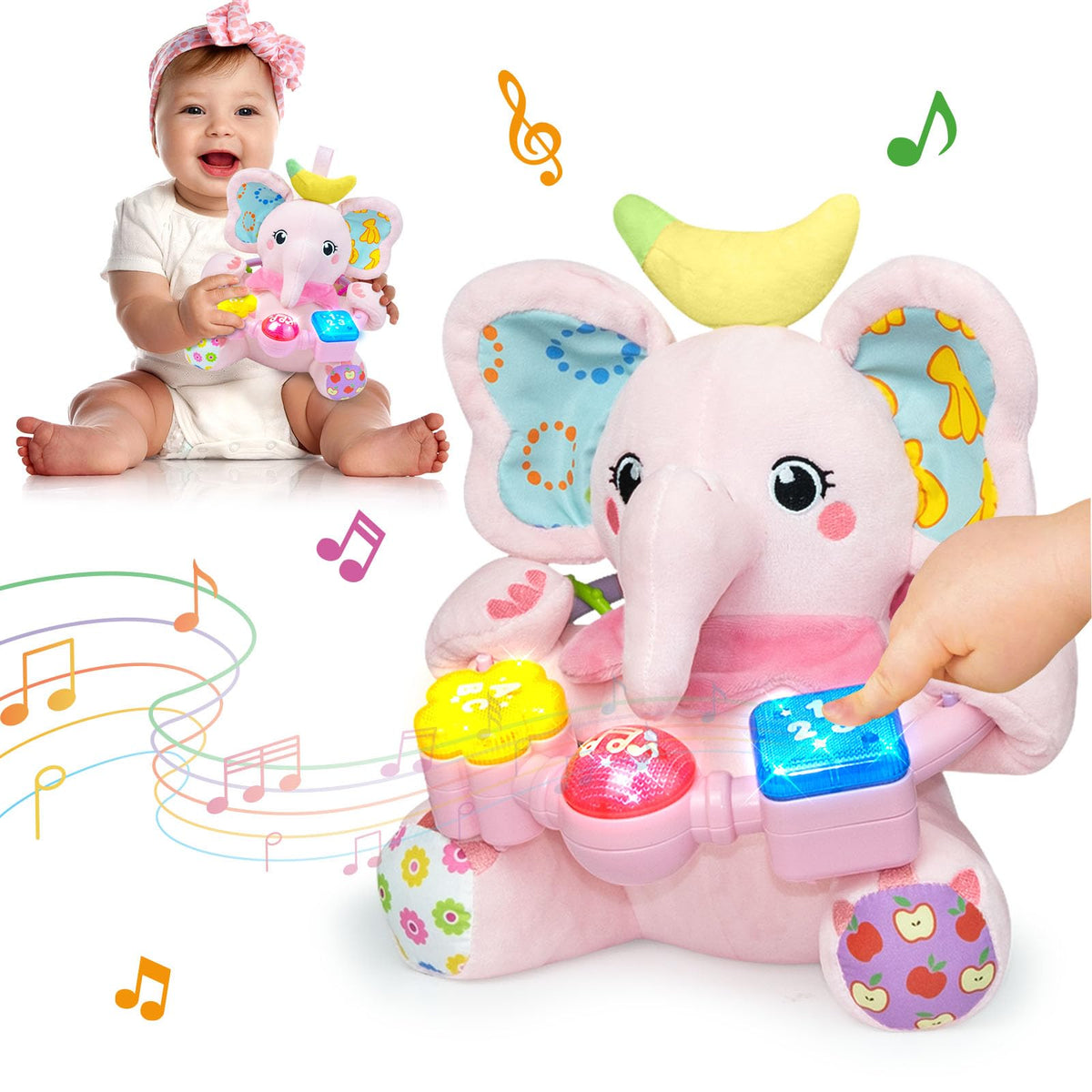 Ryotagift bilingual musical elephant toy close up showing lights and buttons for early learning