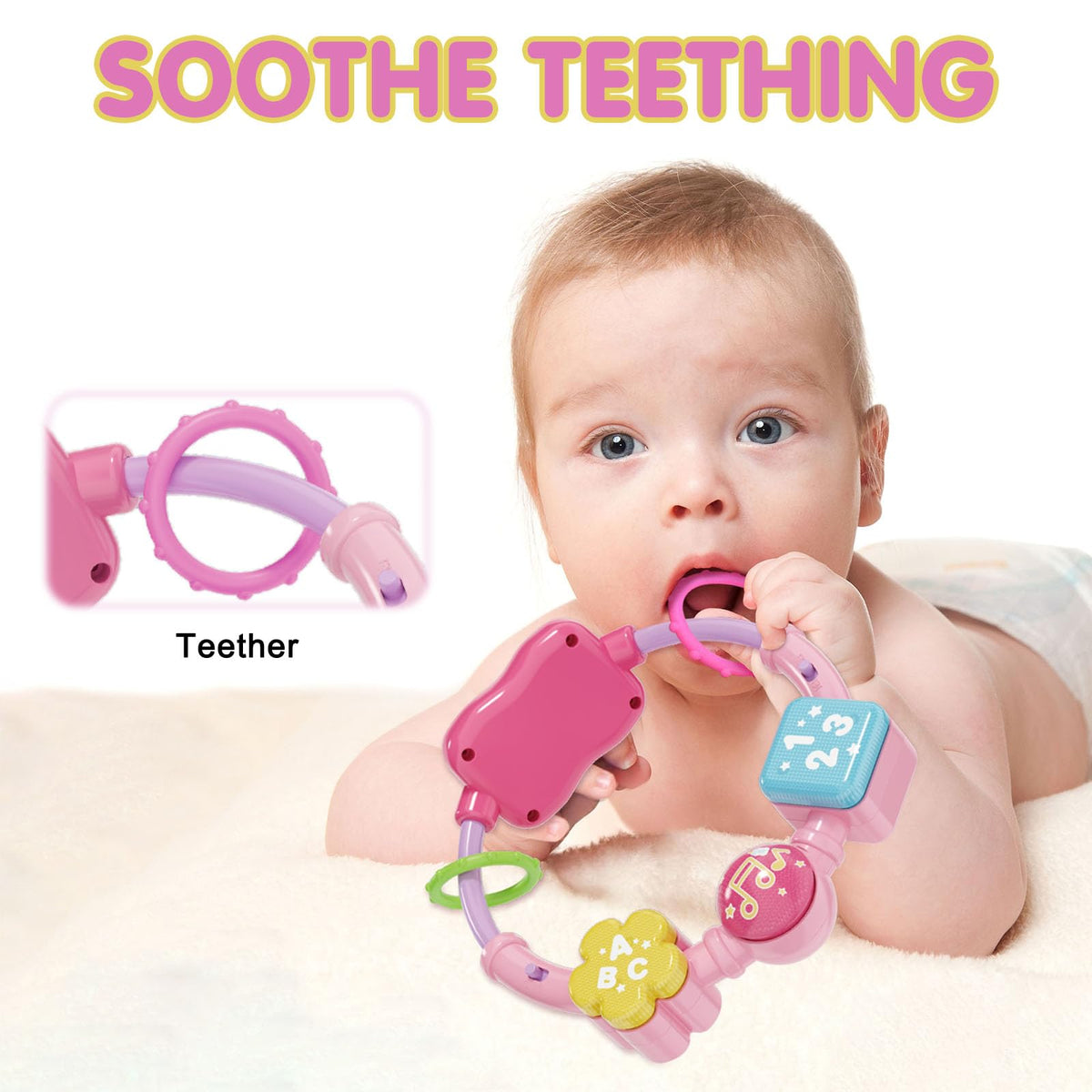 Ryotagift pink bunny featuring light-up music ideal for nap time routines.