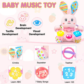Ryotagift bunny toy on blanket highlighting soft plush and crinkle texture for tactile play.