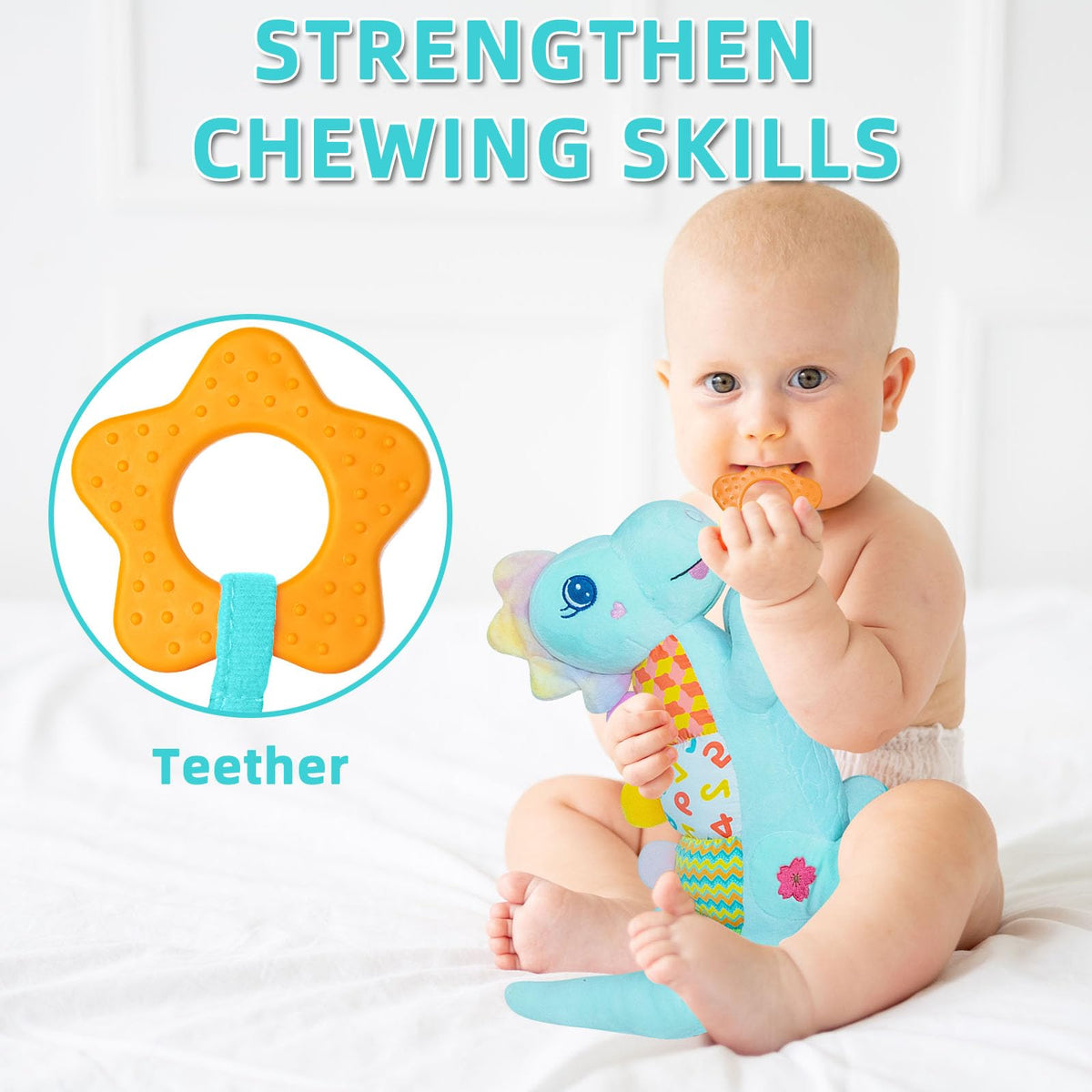 Ryotagift Dino chest teether offers safe teething relief.