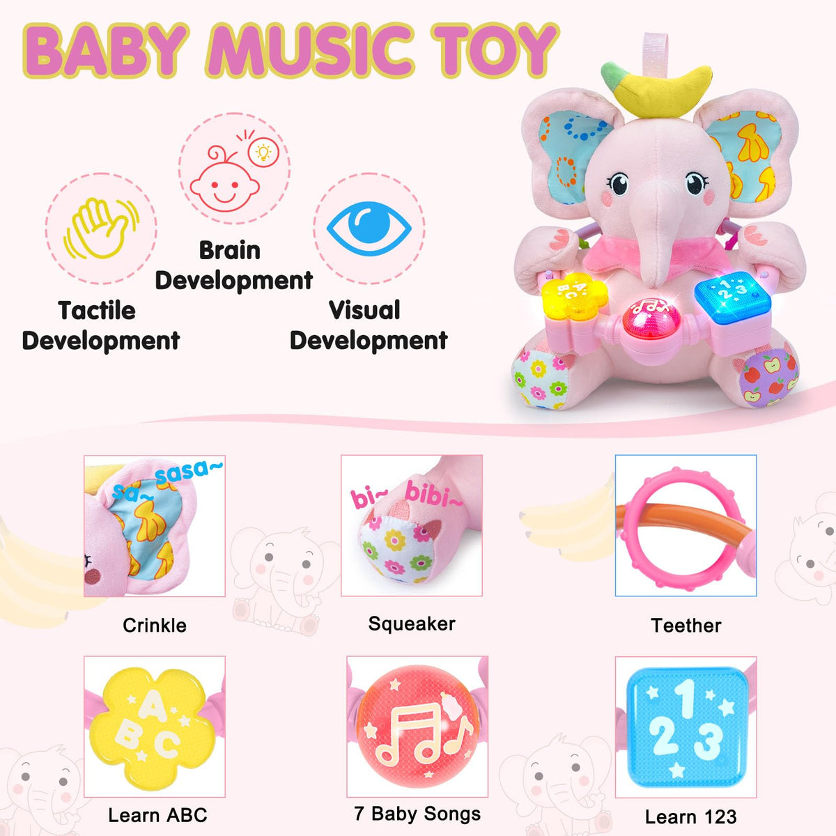 Ryotagift elephant toy illuminated music mode boosts sensory engagement