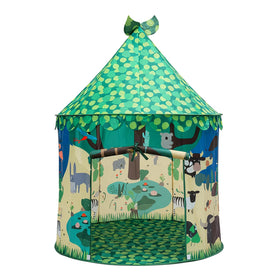 Ryssin forestgreen kids pop up tent with animals for imaginative indoor play.