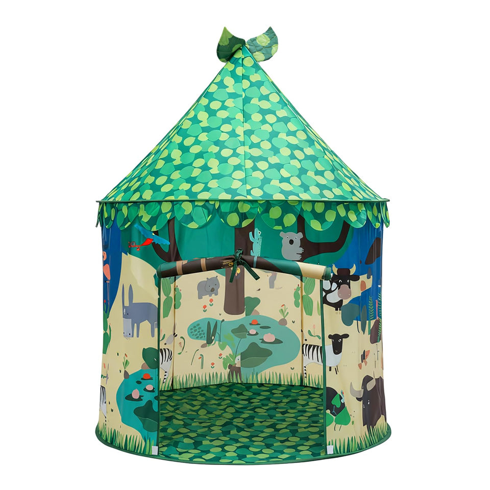 Ryssin forestgreen kids pop up tent with animals for imaginative indoor play.