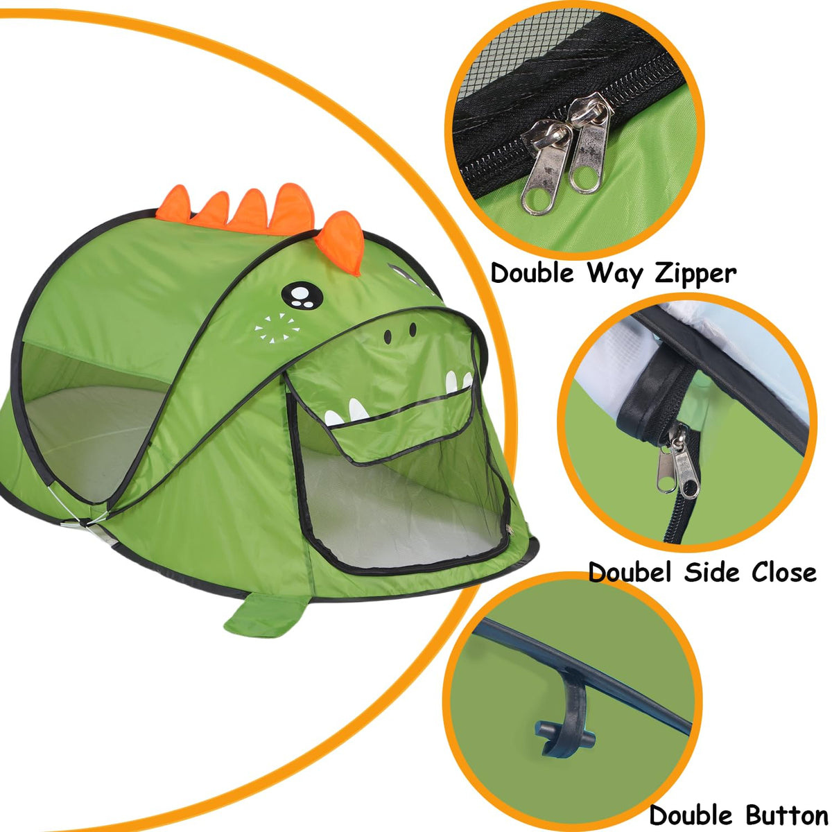 Ryssin pop-up tent dimensions highlight a large play area for 2-3 children.