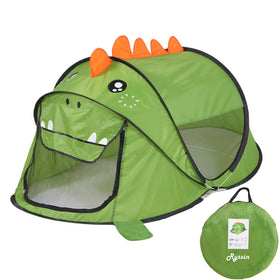 Ryssin dinosaur pop-up tent open for rapid setup and imaginative play.