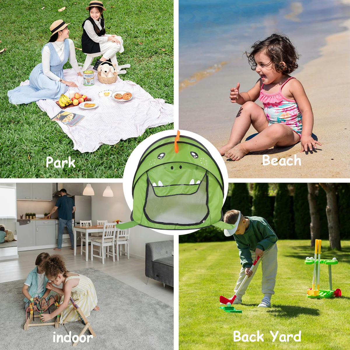 Ryssin dinosaur tent designed for indoor and outdoor use anywhere.