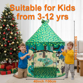 Ryssin pop up tent with forest animal scene for exploration.