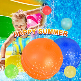 Bright colored RYTABEE balloons showing quick-fill action for instant summer fun