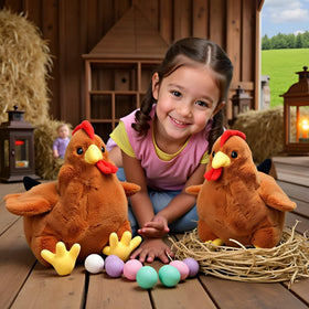 Ryttir chicken plush used as nursery decor in a cozy corner