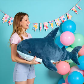 Ryttir shark plush with embroidered eyes for safe, worry-free play.