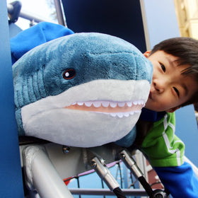 Ryttir giant shark pillow provides lounging comfort on bed or sofa