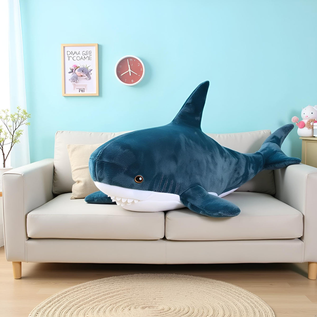 Ryttir shark pillow plush form offers full-body comfort for lounging.