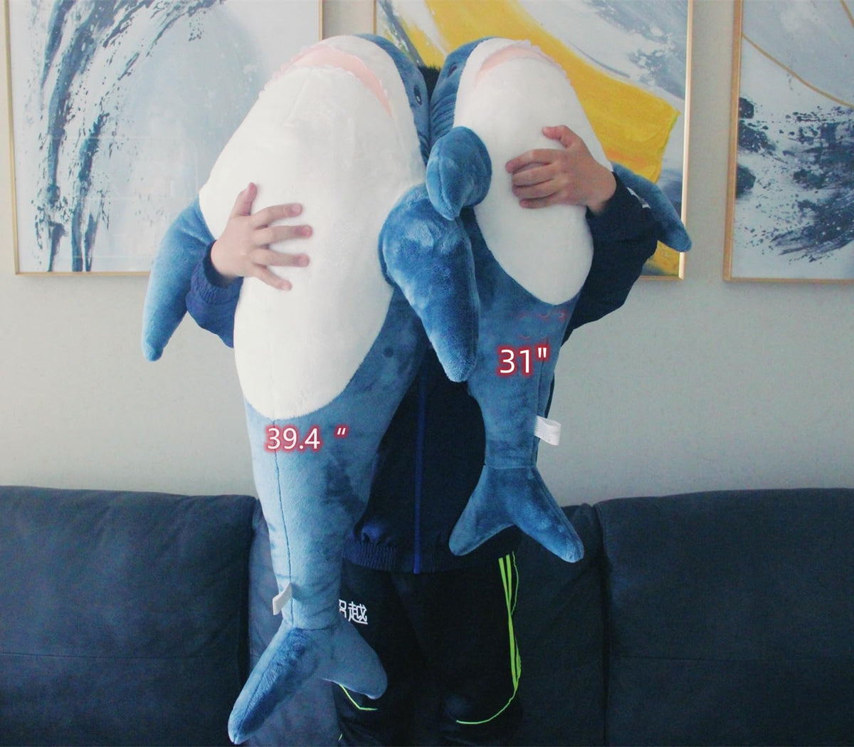 Ryttir shark plush highlights two-tone blue fabric and soft feel