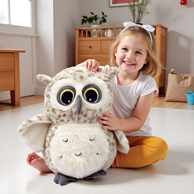 Ryttir Snowy Owl plush hug curve highlights cloud-soft comfort.