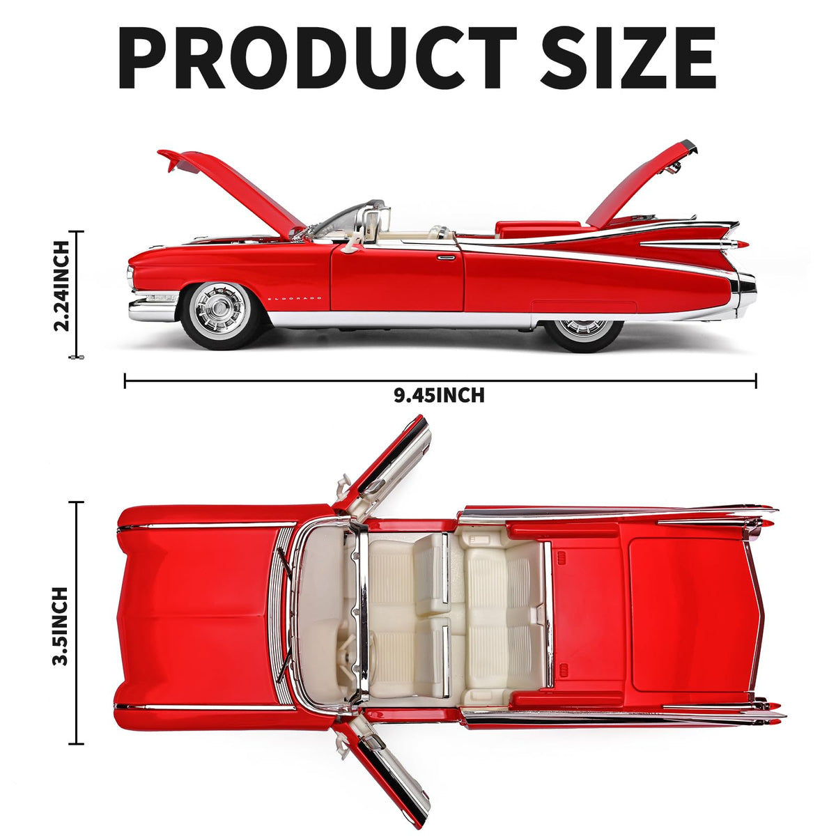 RZAPE Eldorado diecast with opened doors, bonnet and trunk for interactive play