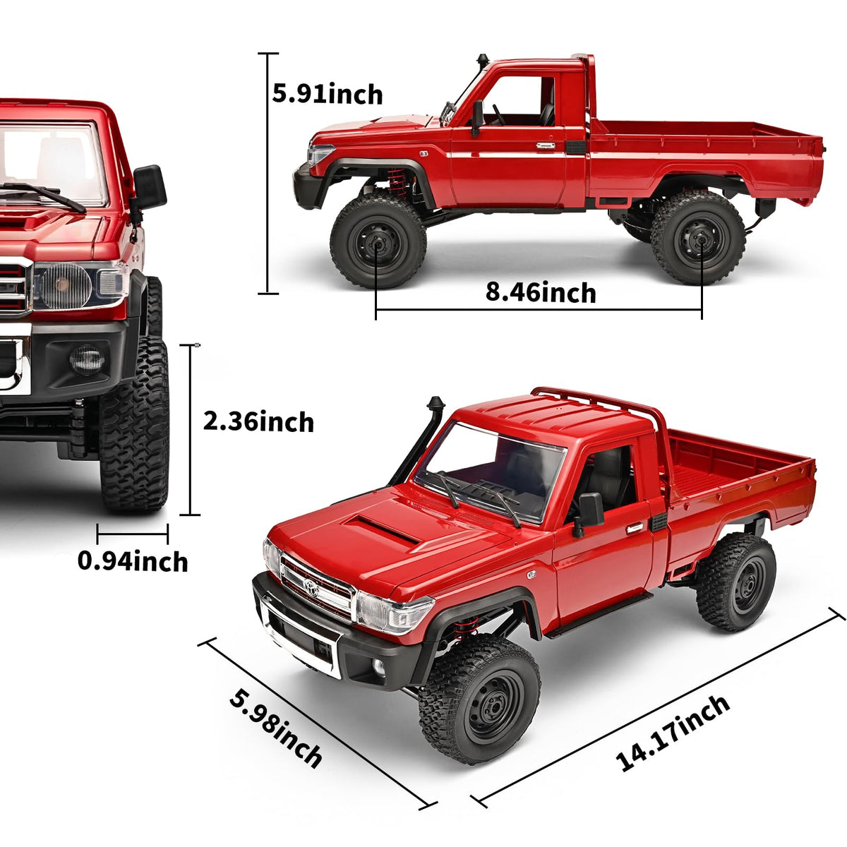 RZAPE RC Rock Crawler side view shows 4x4 stability and suspension design
