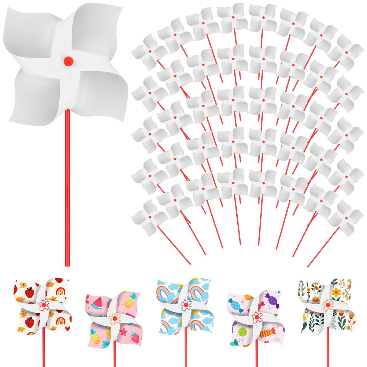 Sabary 100 white pinwheels for easy color crafts and group activities.