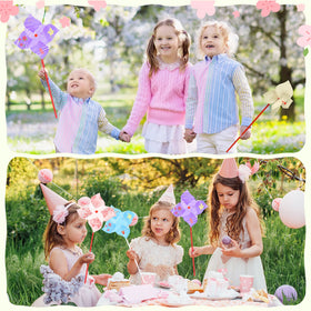 Sabary 11-inch sticks paired with white pinwheels for sturdy windmills.
