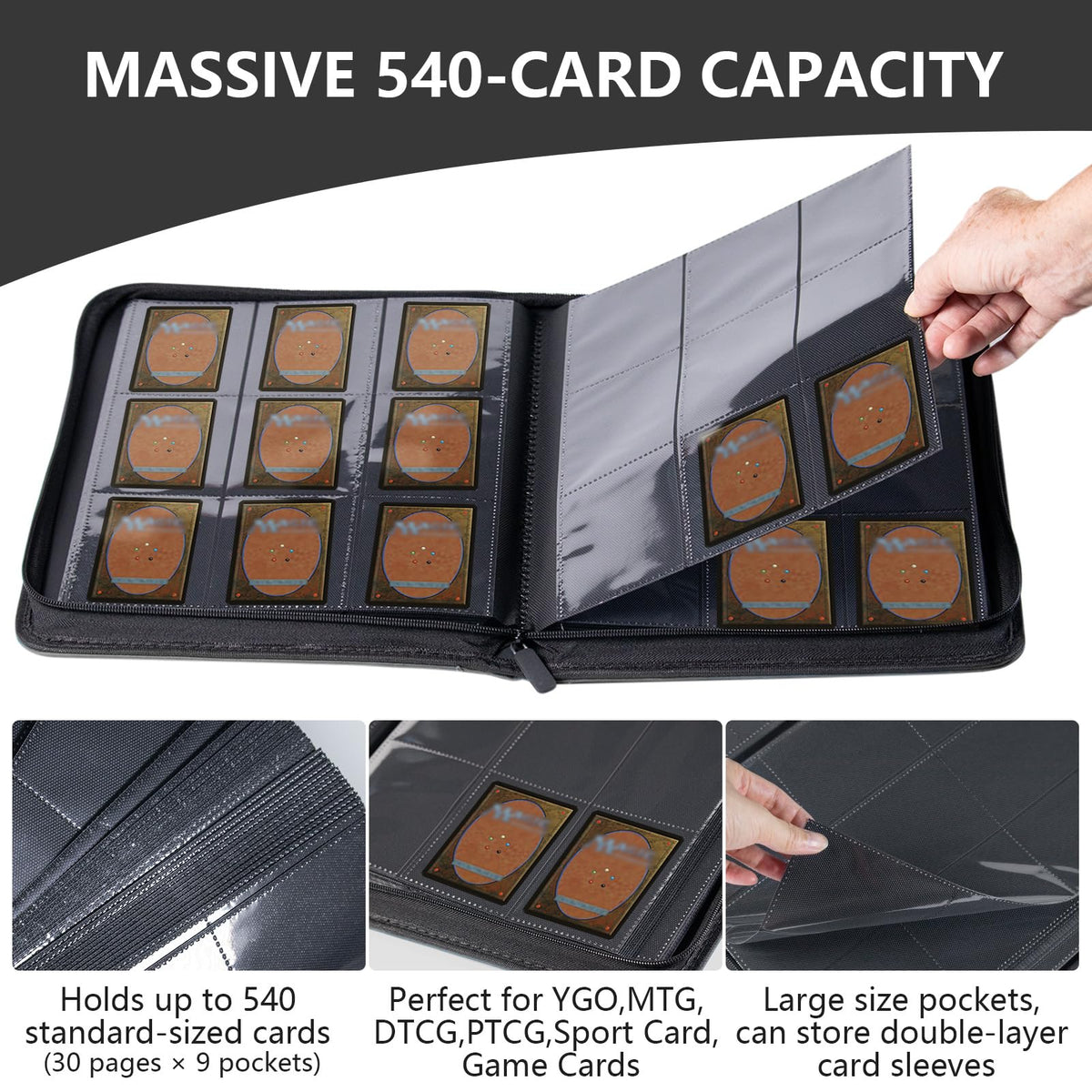 Sabermaster binder features padded pockets to minimize wear and keep cards protected