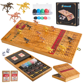 Saberoll large 23in bamboo horse racing board for family game night.
