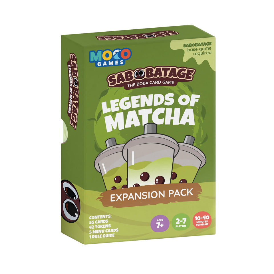 Sabobatage Legends of Matcha expansion cover for family-friendly party play.