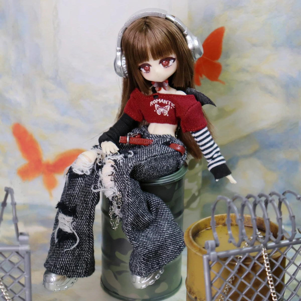 SacPero Butterfly Exclusion Zone doll 9-inch with bold Y2K style for display