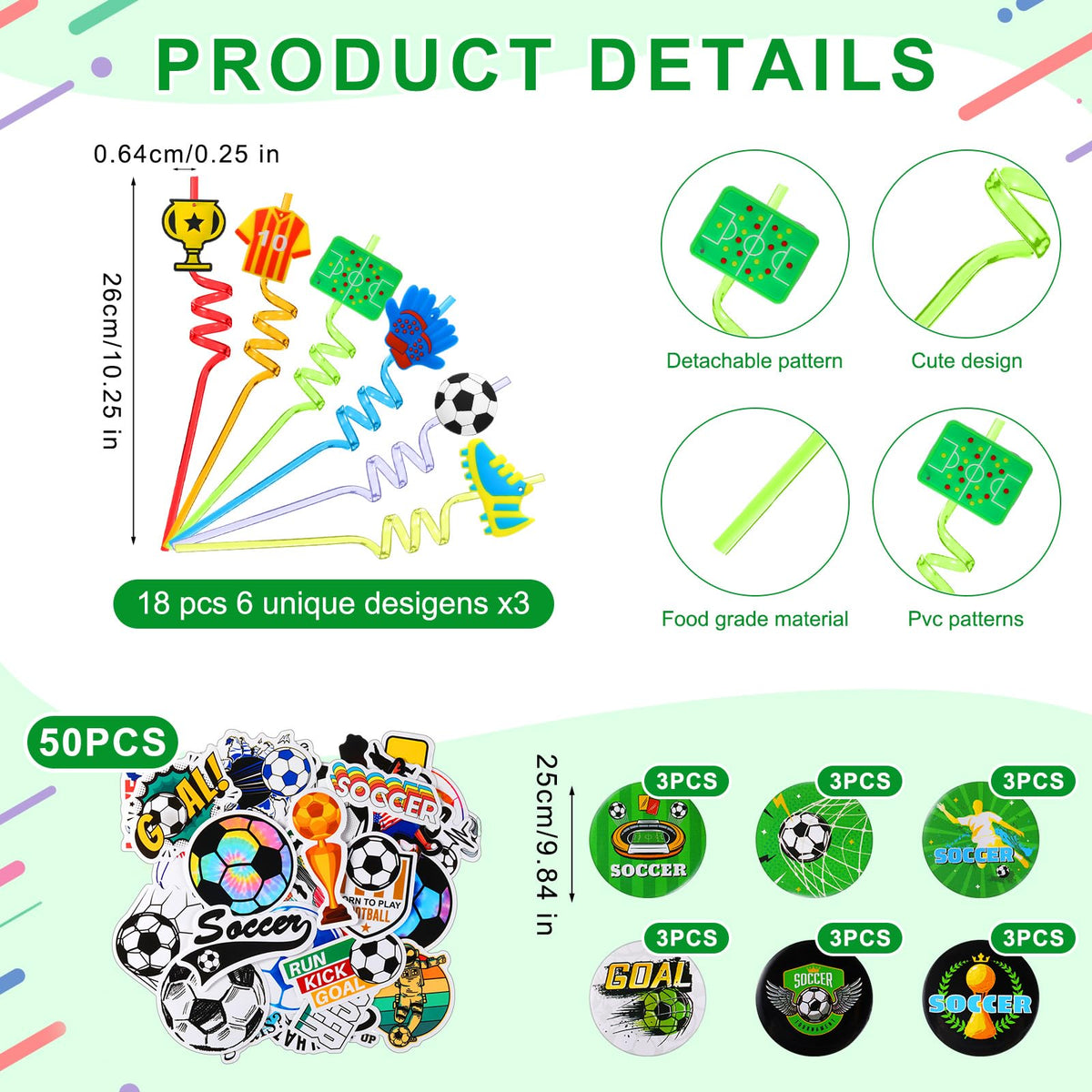 Sadnyy soccer button pins provide reusable decorative accents.