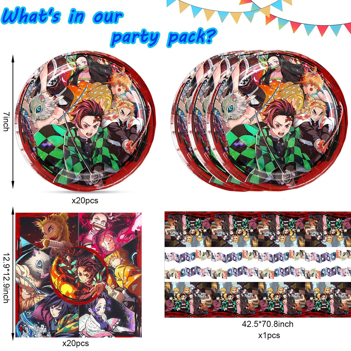 SAEYZ Demon Slayers decor closeup shows coordinated plates and napkins