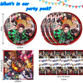 SAEYZ Demon Slayers decor closeup shows coordinated plates and napkins
