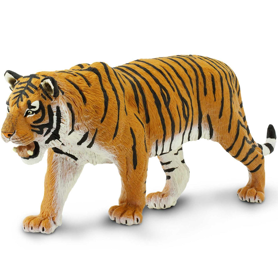 Safari Ltd Siberian Tiger Figurine side view showing lifelike stripes for classroom display