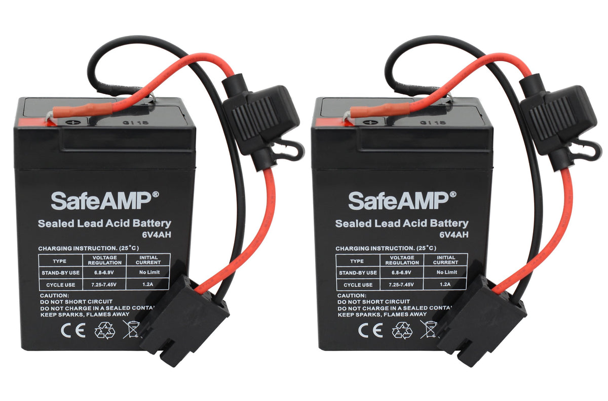 SafeAMP blue 6V battery pack for Fisher-Price Power Wheels, two-pack.