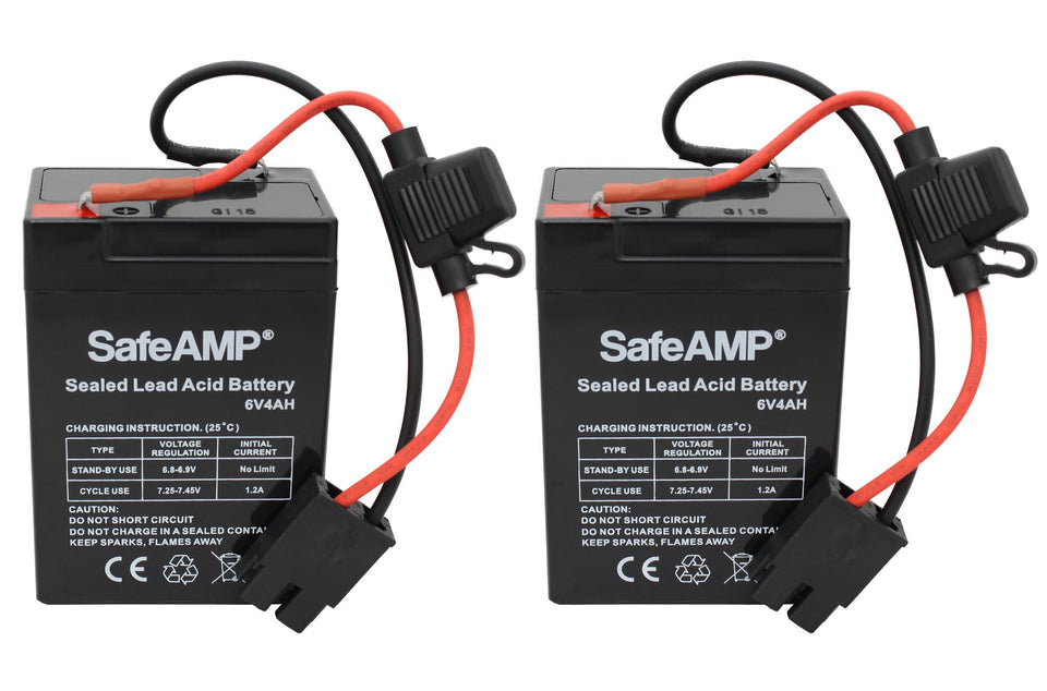 SafeAMP blue 6V battery pack for Fisher-Price Power Wheels, two-pack.
