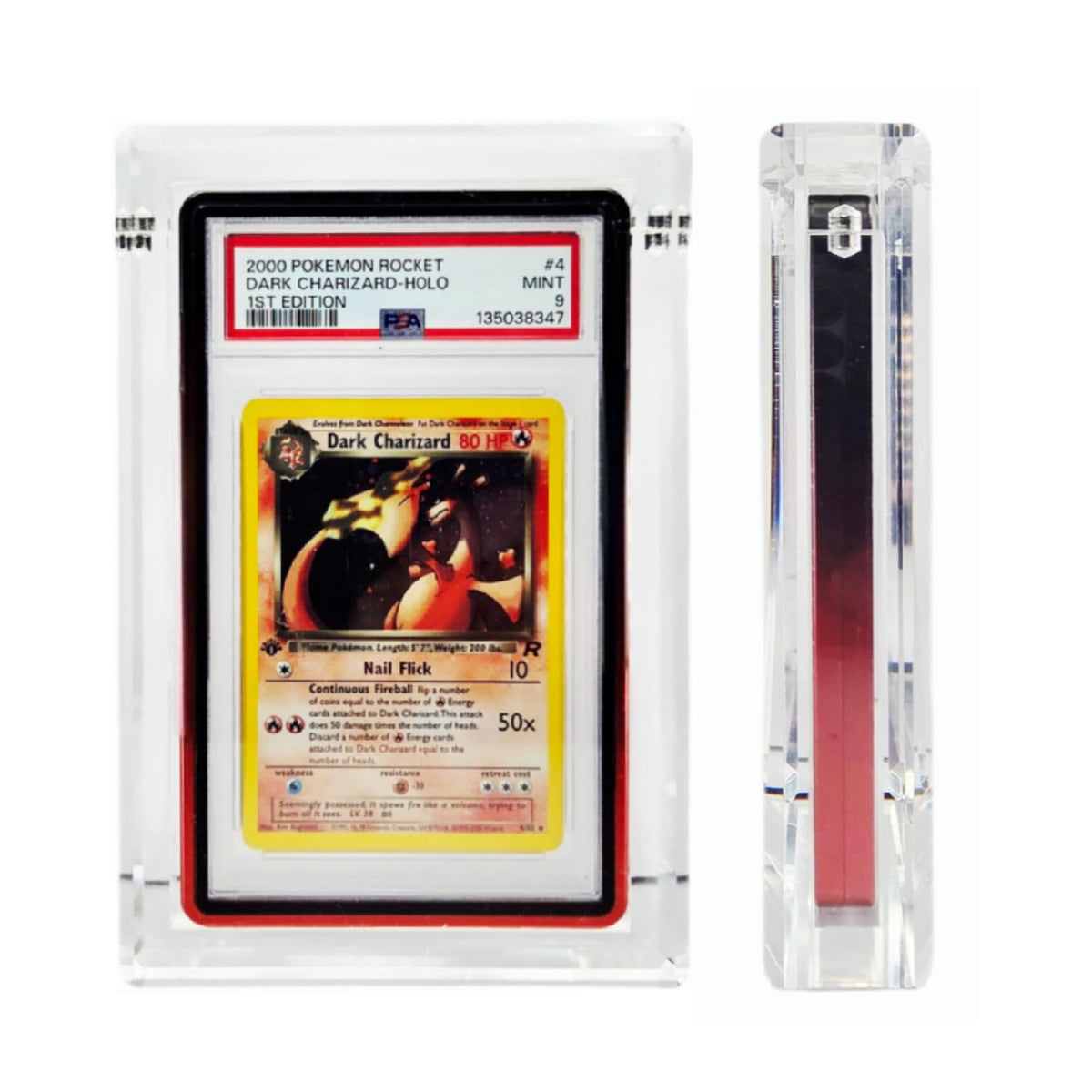 Safeguard TCG acrylic card case for PSA slabs with bumper guard—front view.