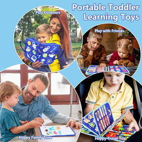 SaFeli Toddler Busy Board travel-compact size fits bags and portable entertainment.
