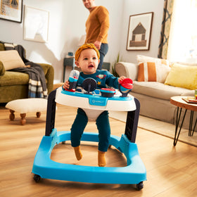 Safety 1st Ready, Set, Walk! DX teal walker height-adjustment mechanism in use.
