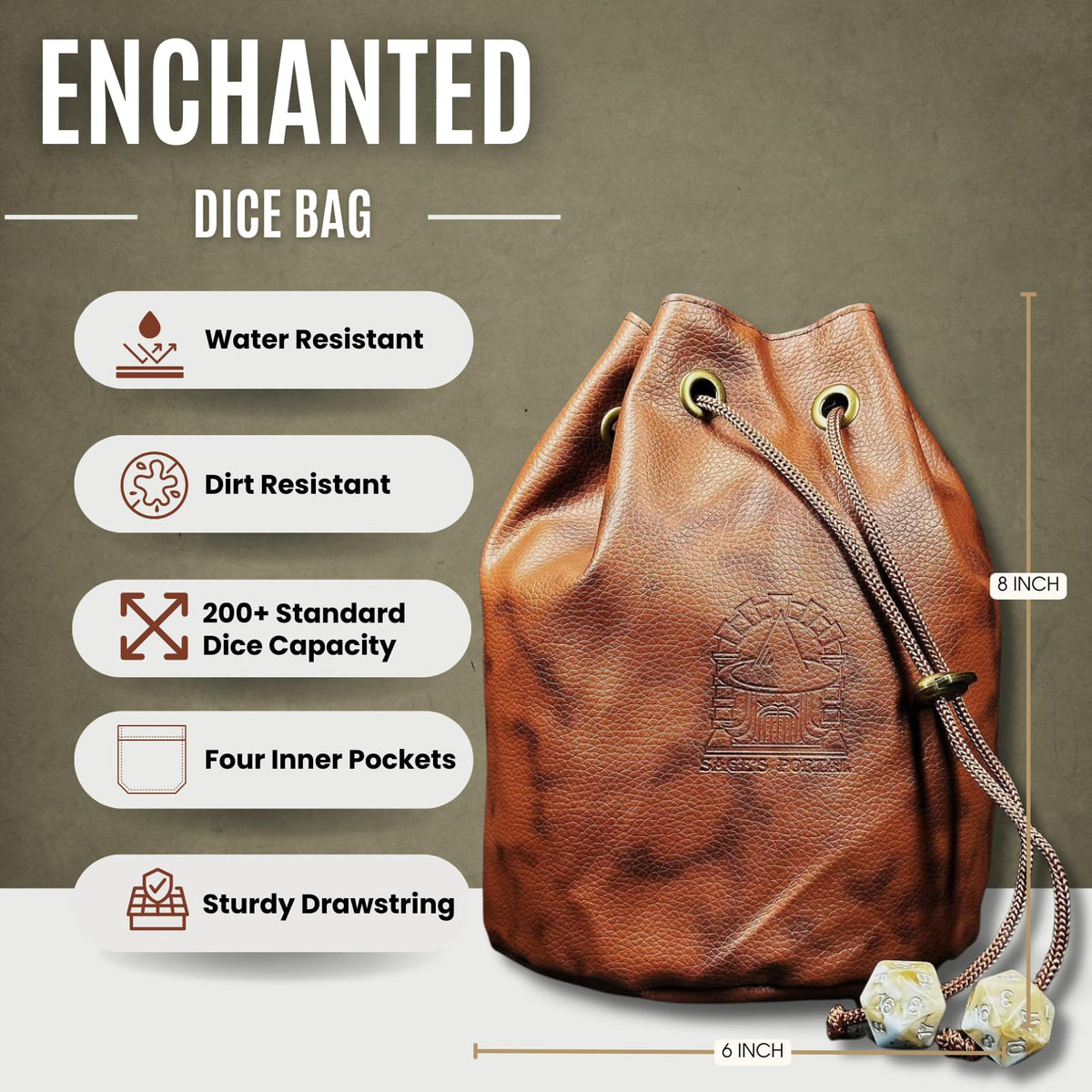 Sage's Portal drawstring ends with real D20 accents for authenticity