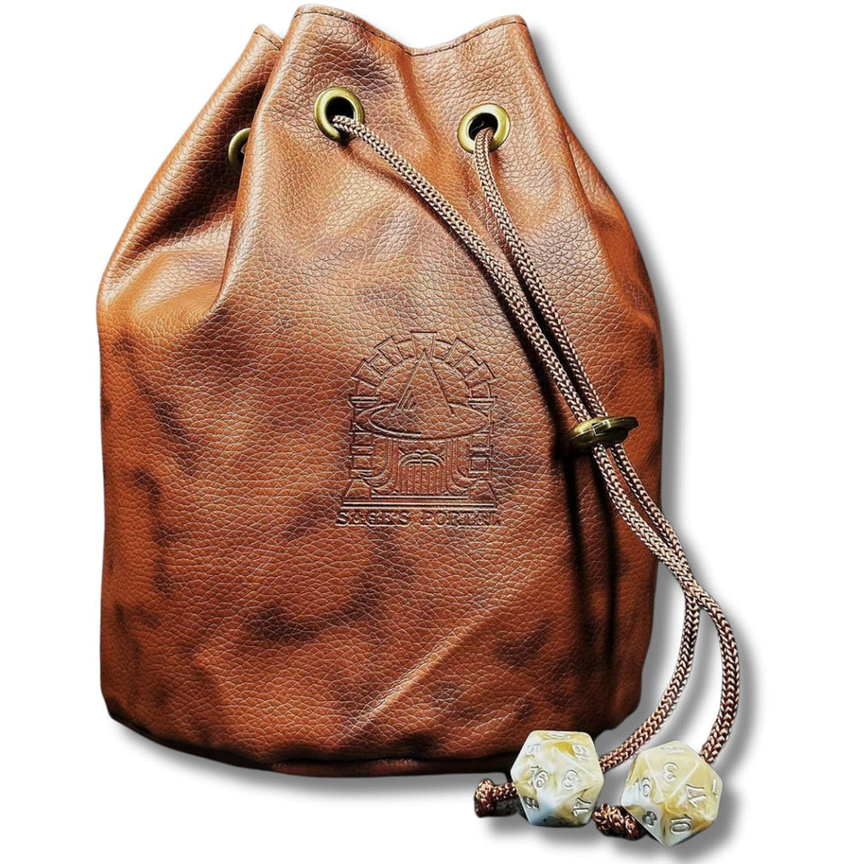 Sage's Portal dice bag texture close-up, spotted PU leather for durability