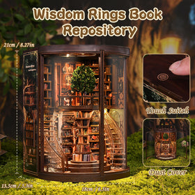 Sagiterra Book Nook Kit assembled room shows tiny furniture fitting together beautifully.