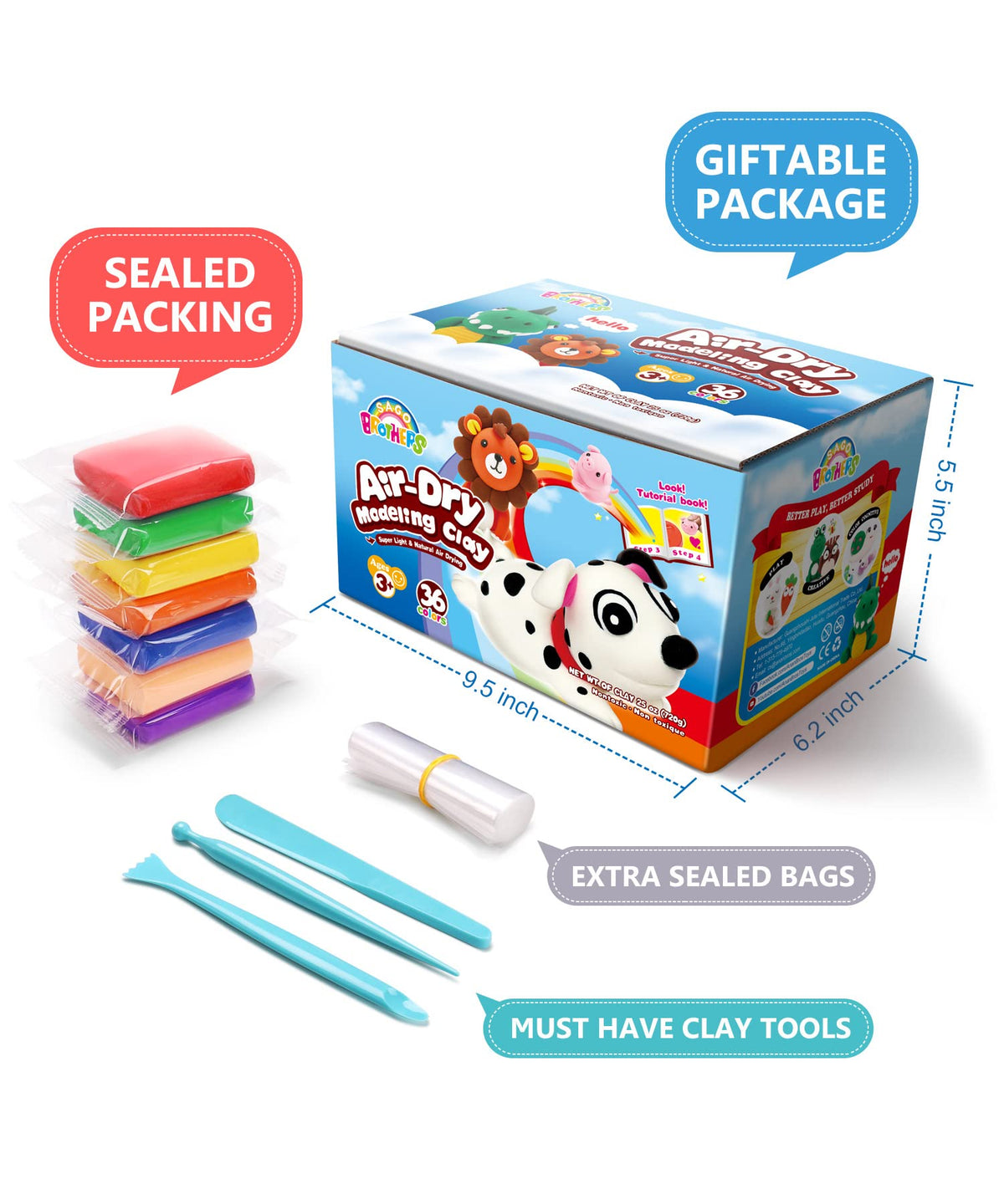Sago Brothers non-toxic safe clay certified for kid-friendly crafts.