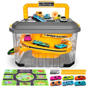 Saichotoy toy car track storage with bucket entry for dynamic racing