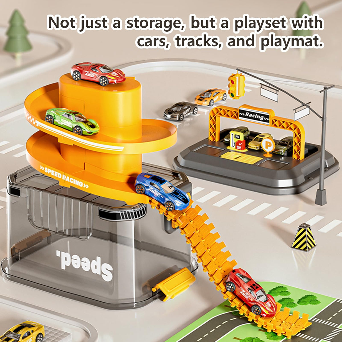 Saichotoy spiral track and 24-piece rails enabling immersive racing
