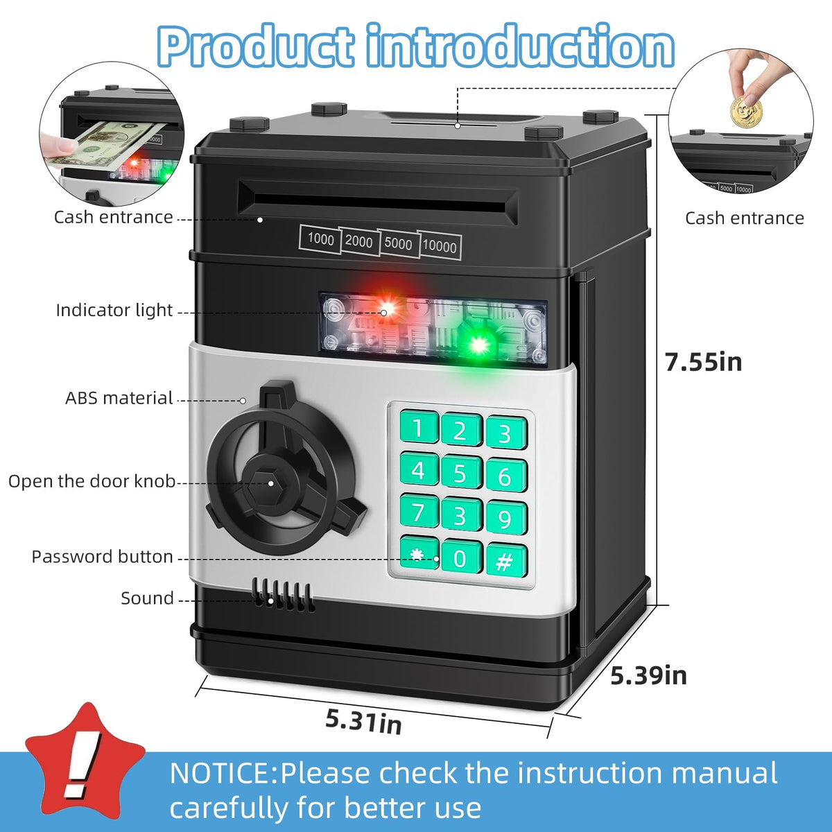 Saidrip piggy bank top slot for easy cash insertion like a mini ATM.