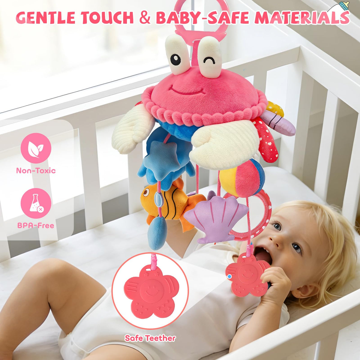 SAIMAND car-seat toy clip attaches securely to strollers and cribs.