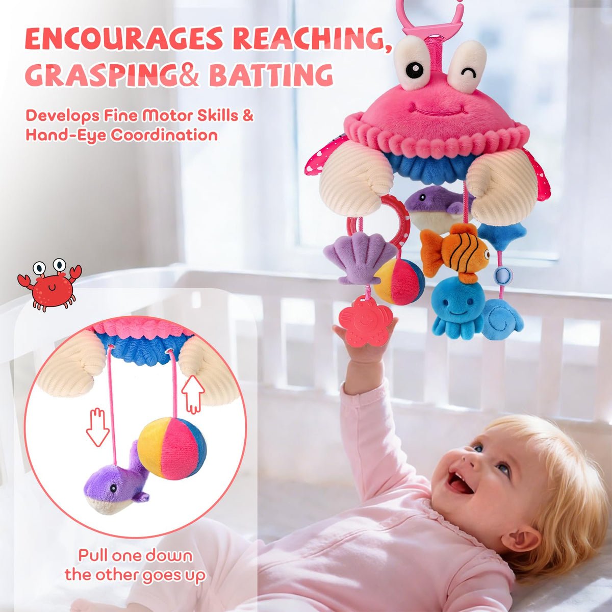 SAIMAND crab rattle plush inviting gentle grasping and soothing sounds.